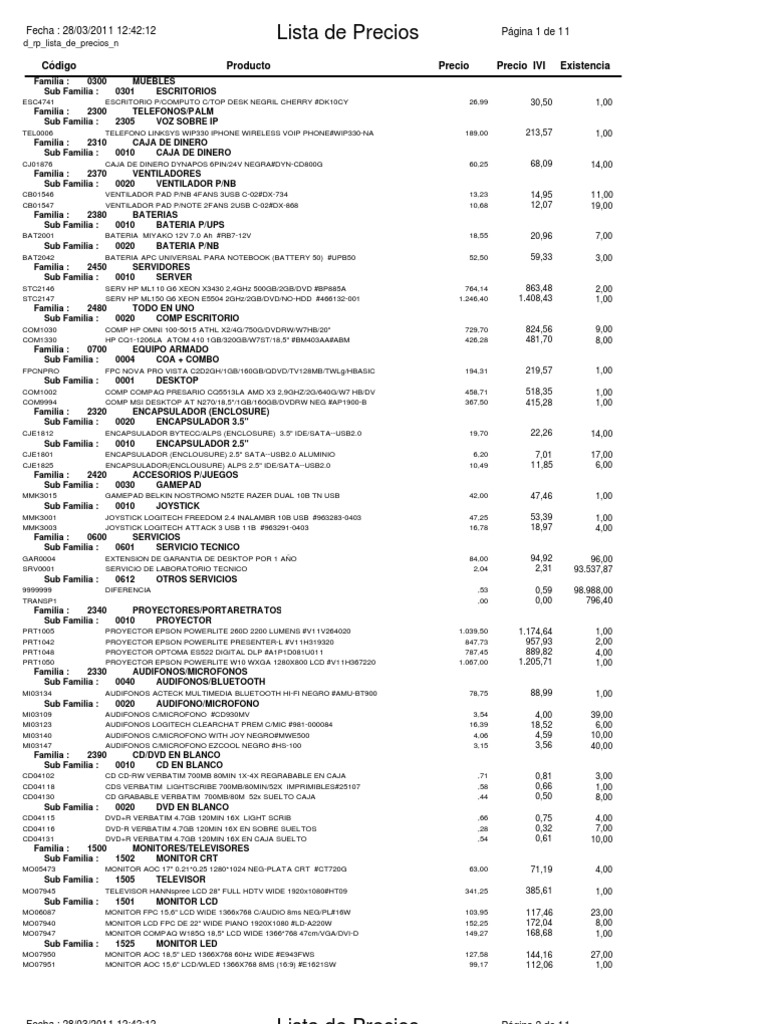 Lista de Precios | PDF | Hardware de la computadora | Introducciones ...