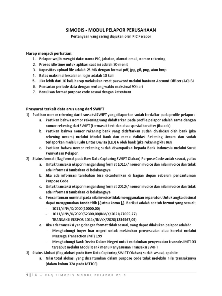 FAQ SiMoDIS Modul Pelapor v1.0 | PDF