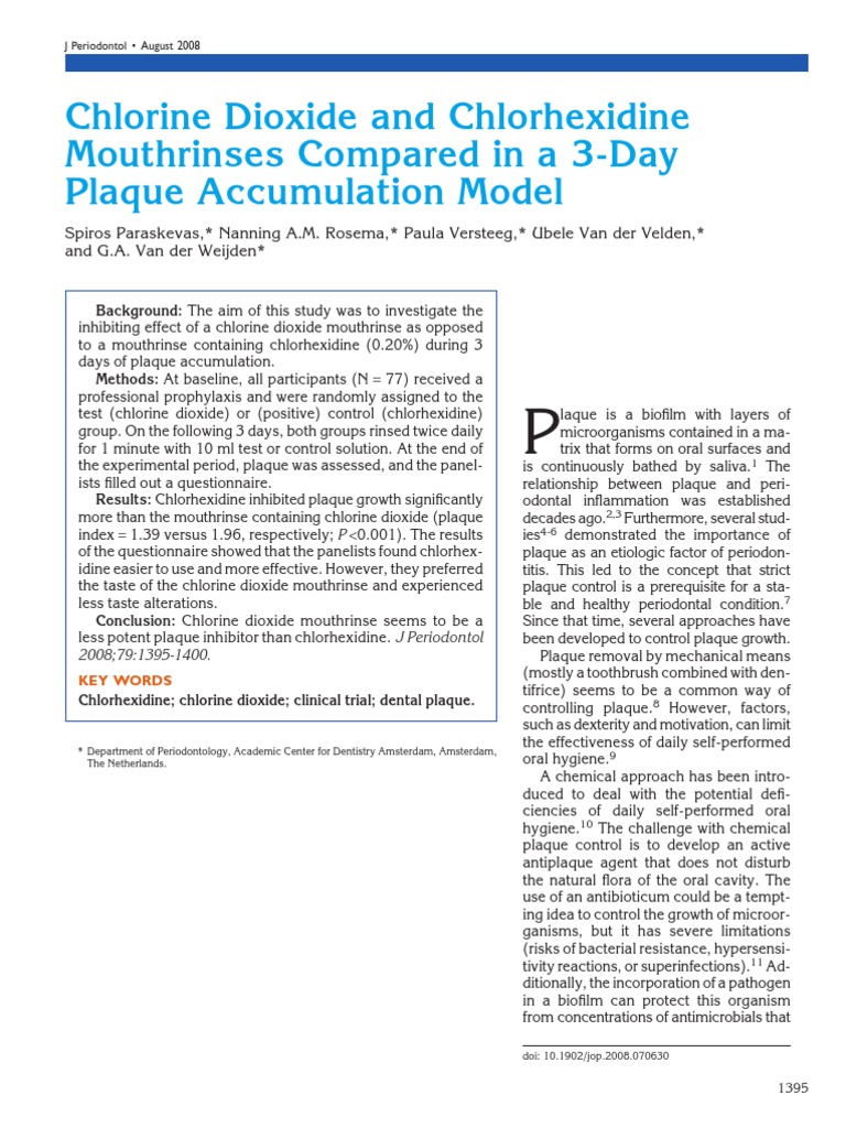 Paraskevas (2008), Chlorine Dioxide and Chlorhexidine Mouthrinses