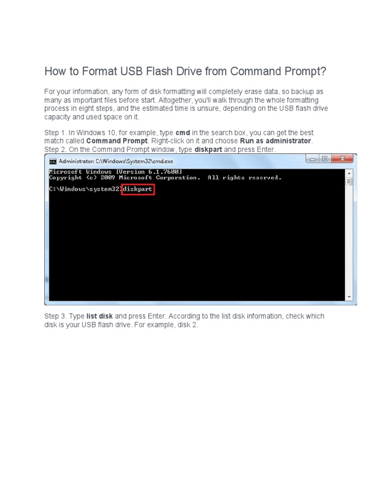How To Format USB Flash Drive From Command Prompt PDF Usb Flash
