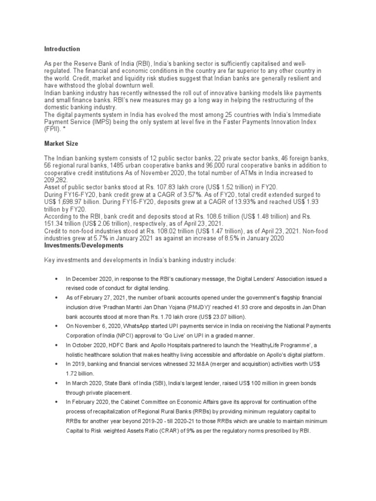 Indian Banking Industry Analysis | PDF | Banks | Reserve Bank Of India
