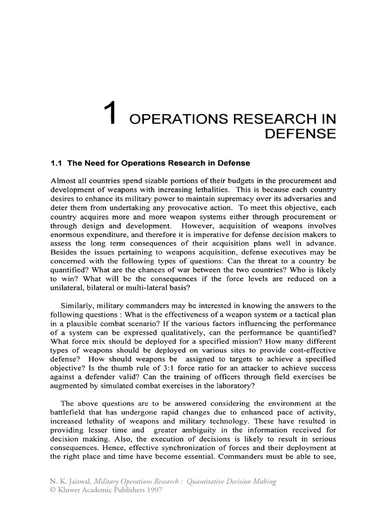 Operational Reseach in Defence | PDF | Mathematical Model | Operations ...