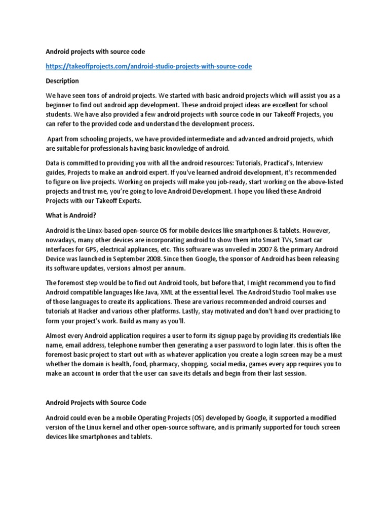 Android Projects With Source Code Pdf Android Operating System