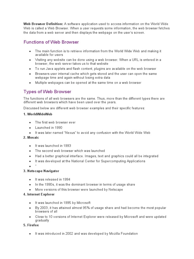 Functions of Web Browser: Web Browser Definition: A Software ...