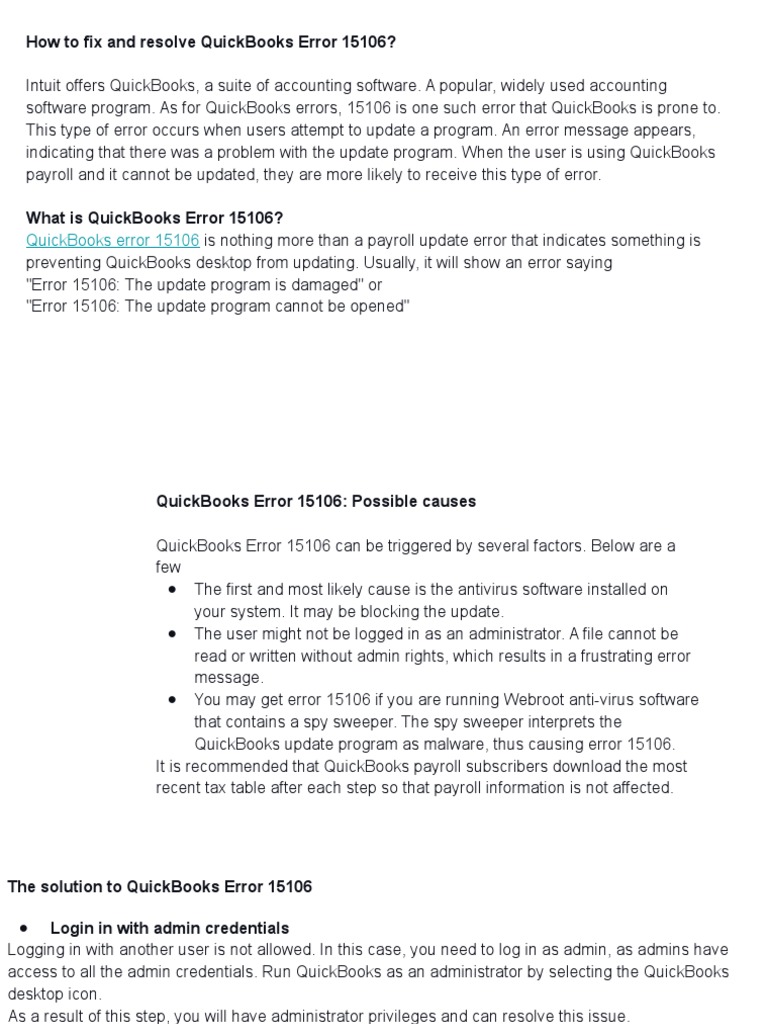 How To Fix and Resolve Quickbooks Error 15106? | PDF | Quick Books ...