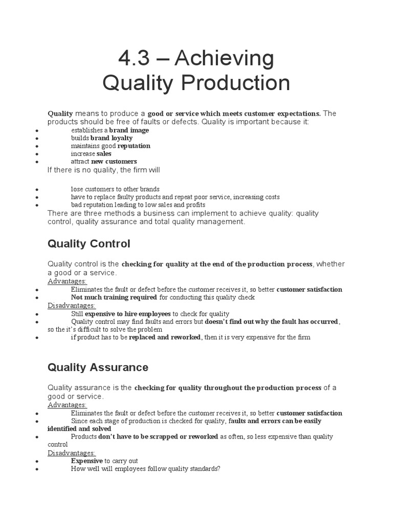 Achieving Quality Production Strategies | PDF | Quality (Business ...