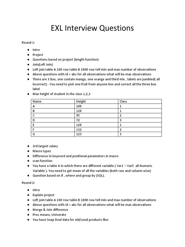 EXL Interview Questions Overview | PDF | Information Technology ...
