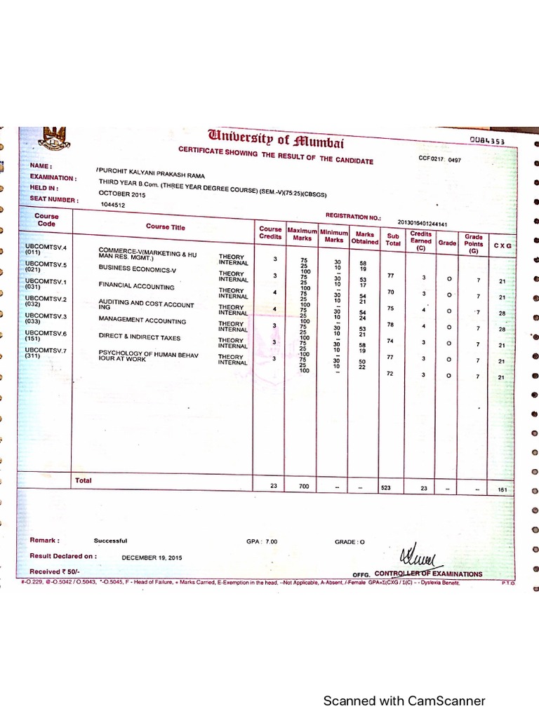 Bcom sem 5 6 graduation marksheet pdf