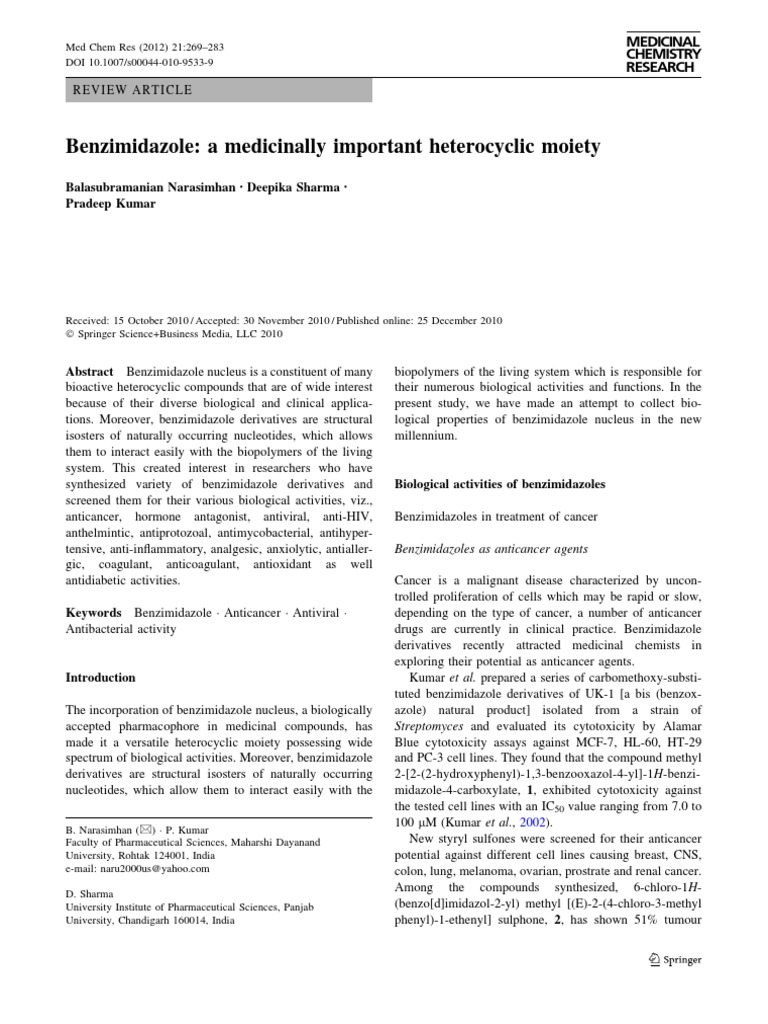 Benzimidazole - A Medicinally Important Heterocyclic Moiety | PDF ...
