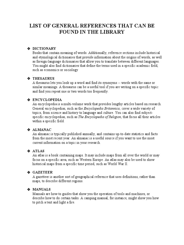 Types of General Reference Materials | PDF | Encyclopedias | Dictionary