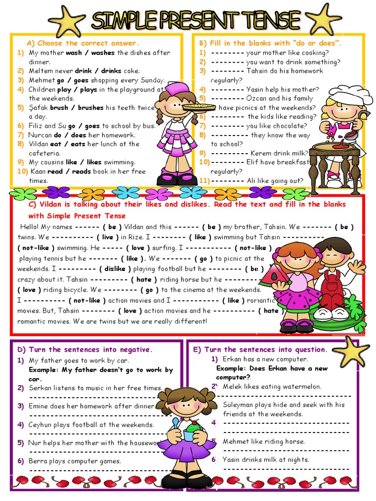 Simple Present Tense  Examples, Use & Worksheet