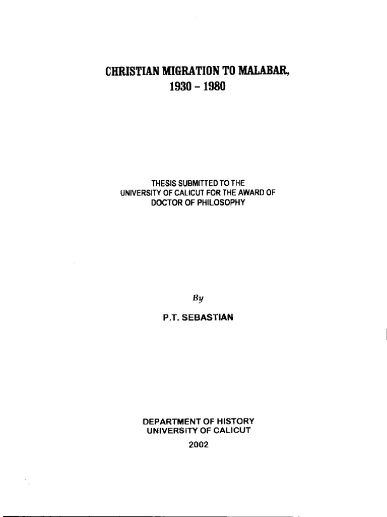 Xxxvione - P.T. Sebastian - Christian Migration To Malabar 1930 1980 | PDF | Human  Migration | Kerala