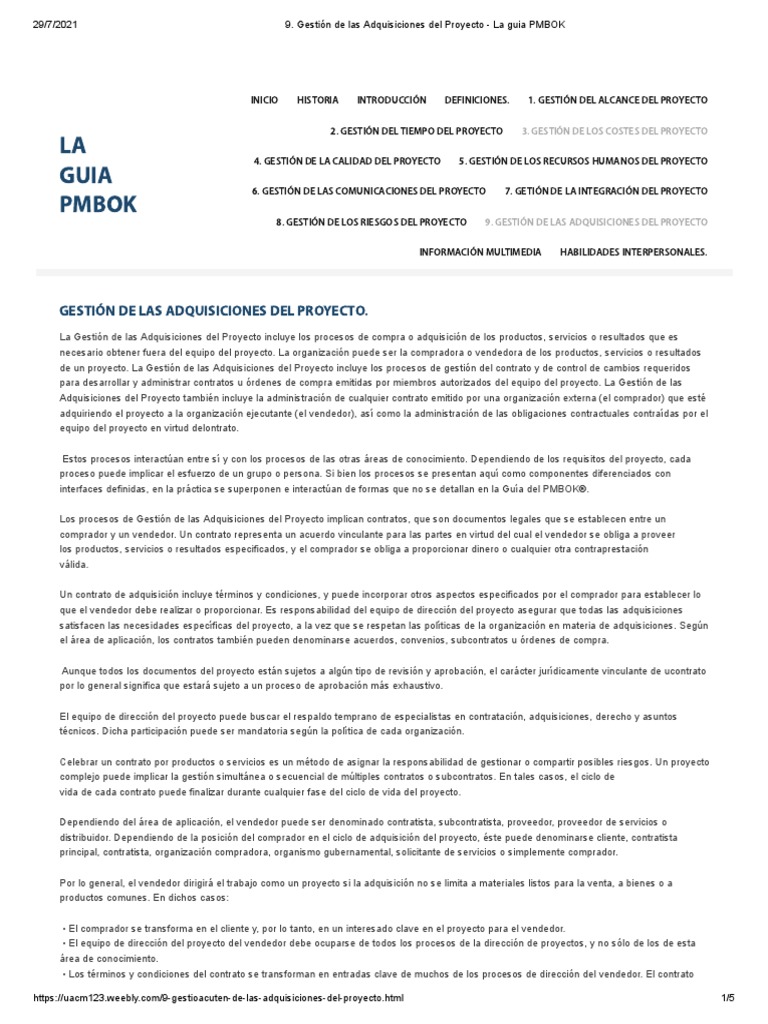 Gestión de Las Adquisiciones Del Proyecto - La Guia PMBOK | PDF ...