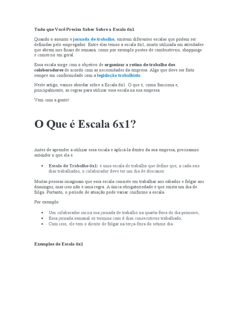 Entendendo a Escala 6x1: O Que É, Como Funciona e Suas Principais ...