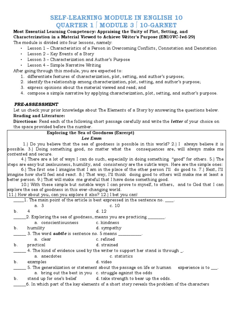 Self-Learning Module in English 10 Quarter 1 Module 3 10-Garnet | PDF ...