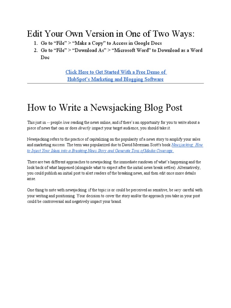 Newsjacking Blog Post Guide | PDF | News | Blog