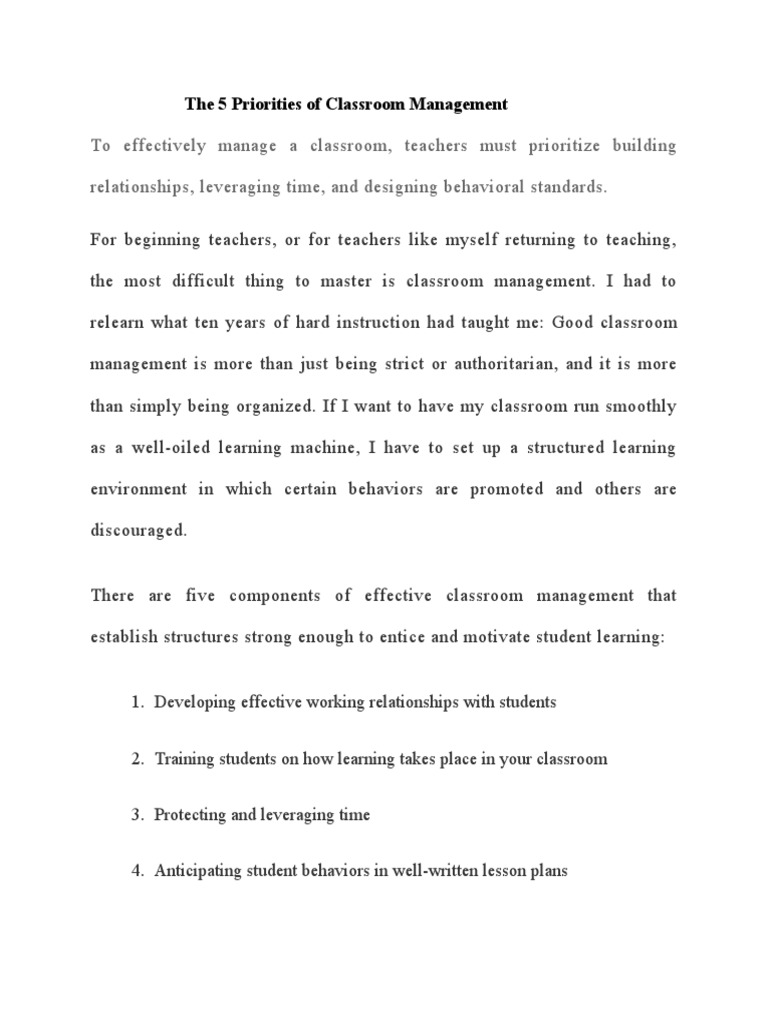 5 Priorities of Classroom Management | PDF | Classroom Management ...