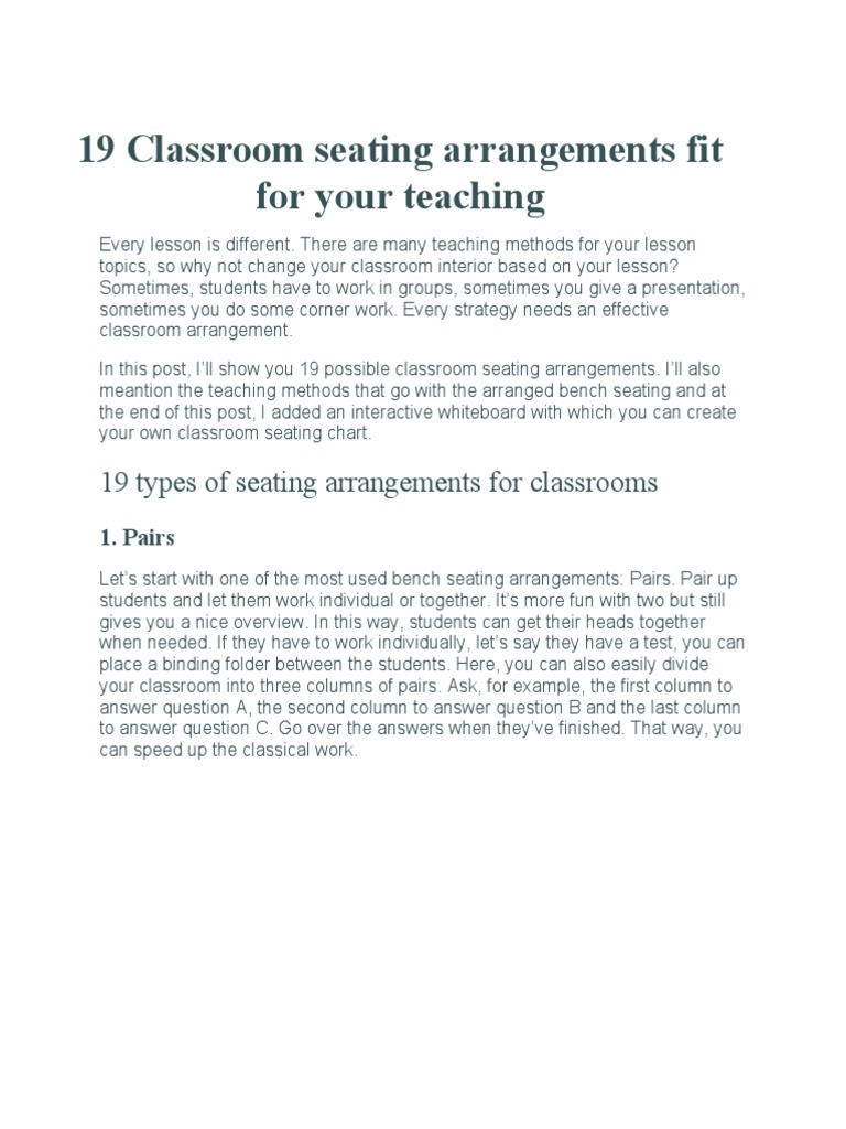 19 Effective Classroom Seating Arrangements | PDF | Classroom | Cognition