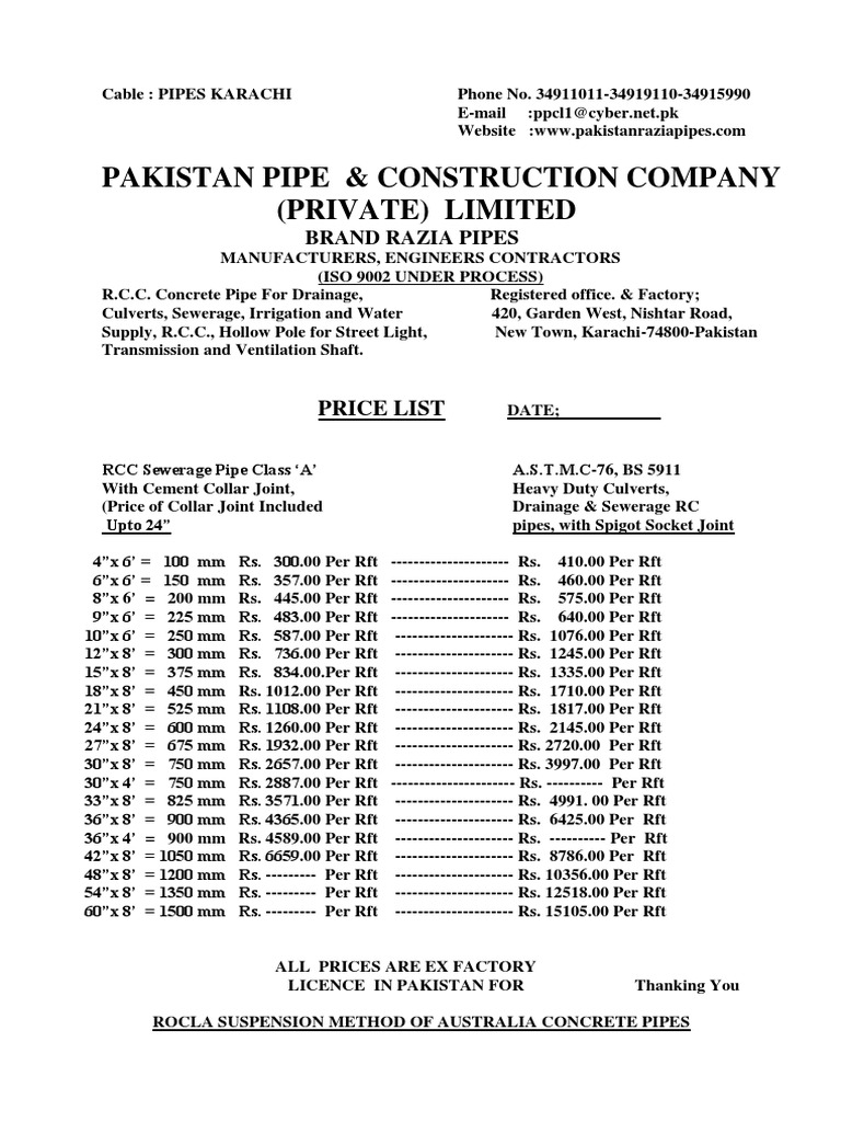 Sewerage Pipes Price List PDF Pipe (Fluid Conveyance) Building