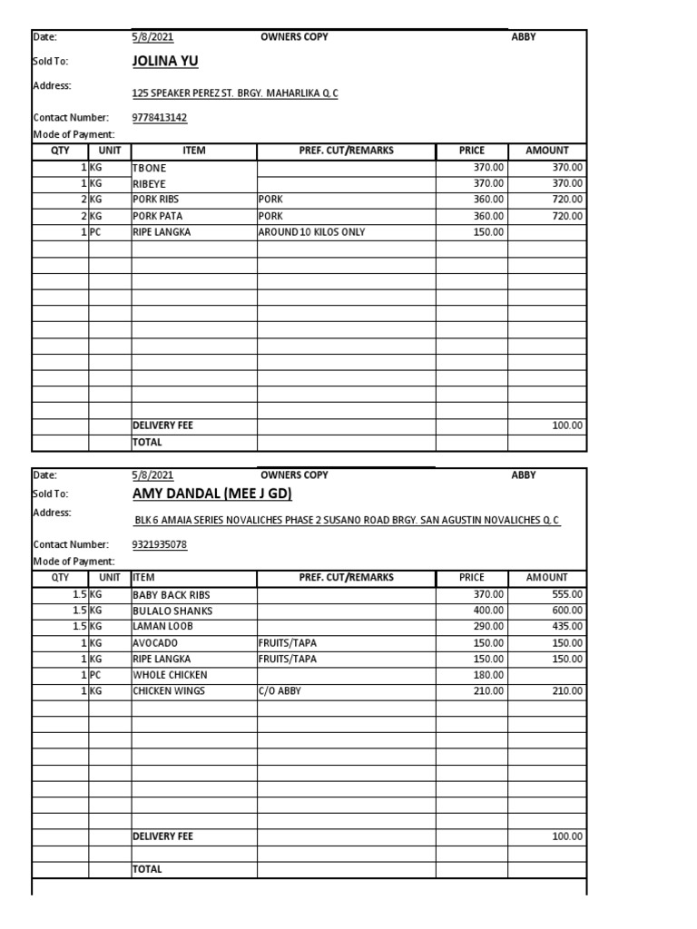 Meat and Produce Sales Invoices | PDF | Animal Death | Cattle Products