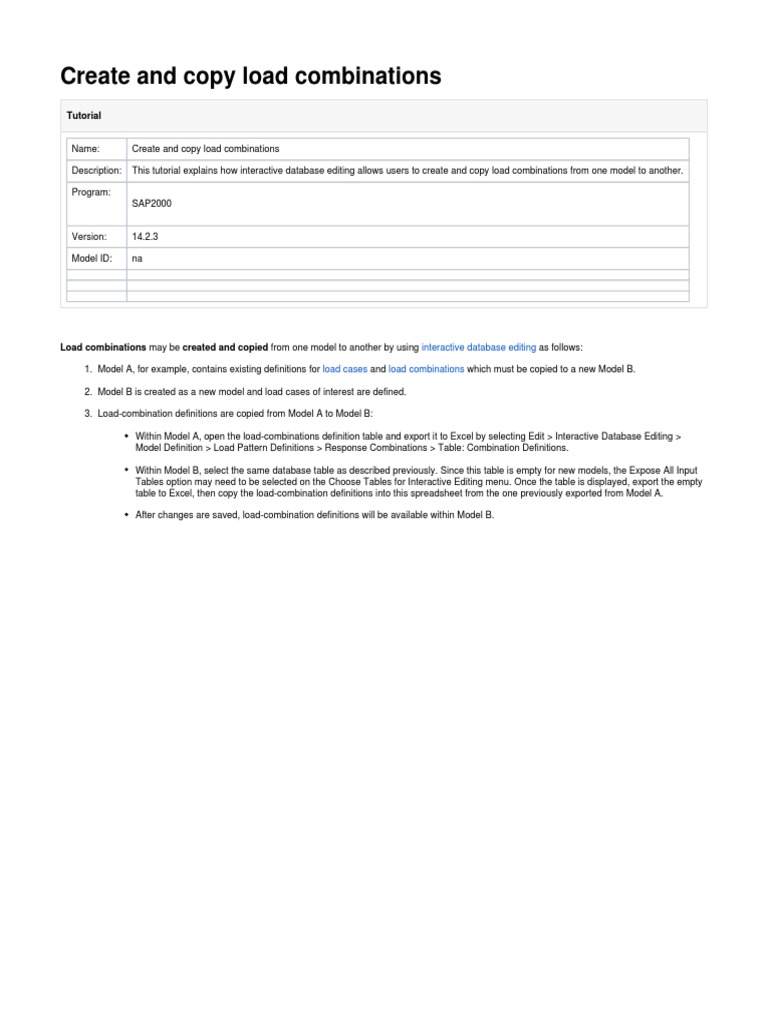 Copying Load Combinations in SAP2000 | PDF