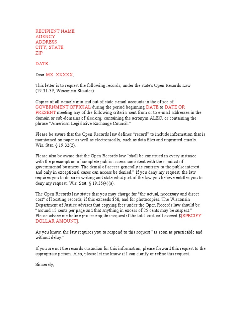 Wisconsin Open Records Letter PDF