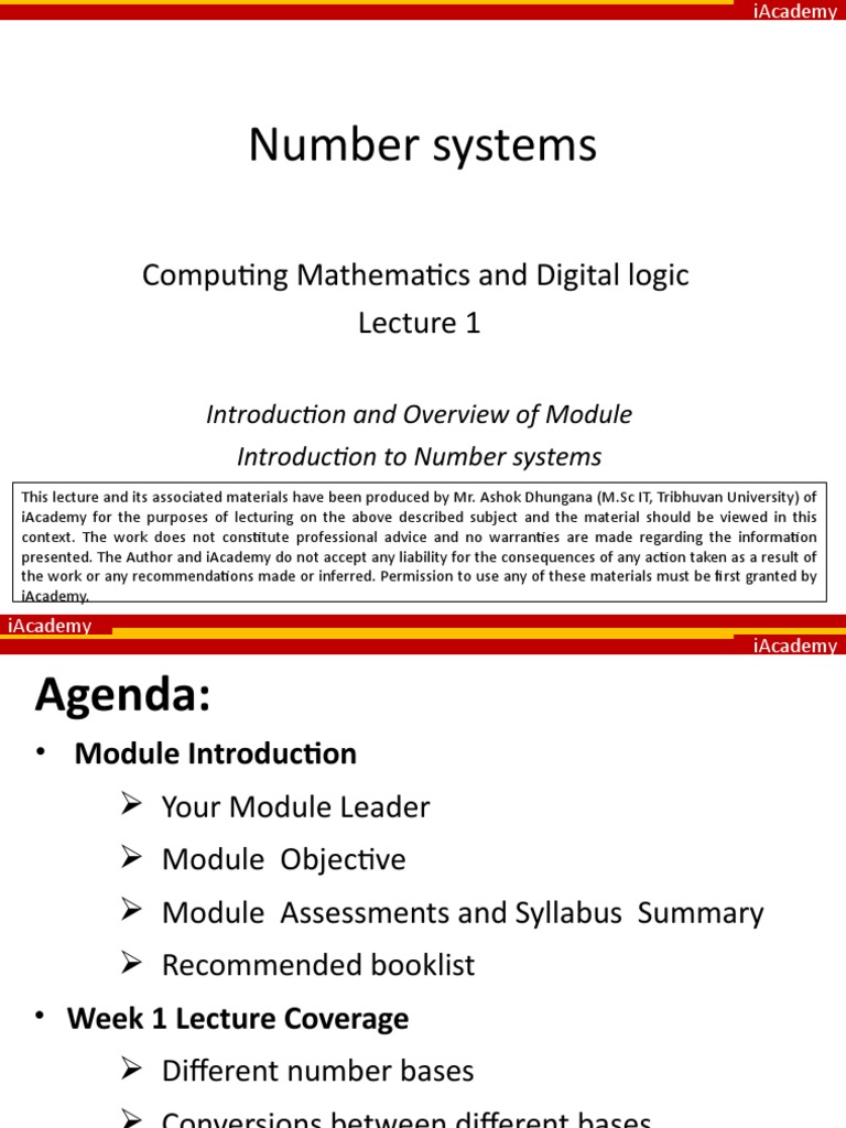 Lecture 1 - Number Systems | PDF | Decimal | Arithmetic