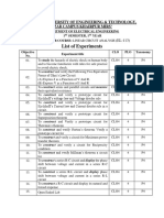 List of Experiments: Mehran University of Engineering & Technology, Szab Campus Khairpur Mirs'
