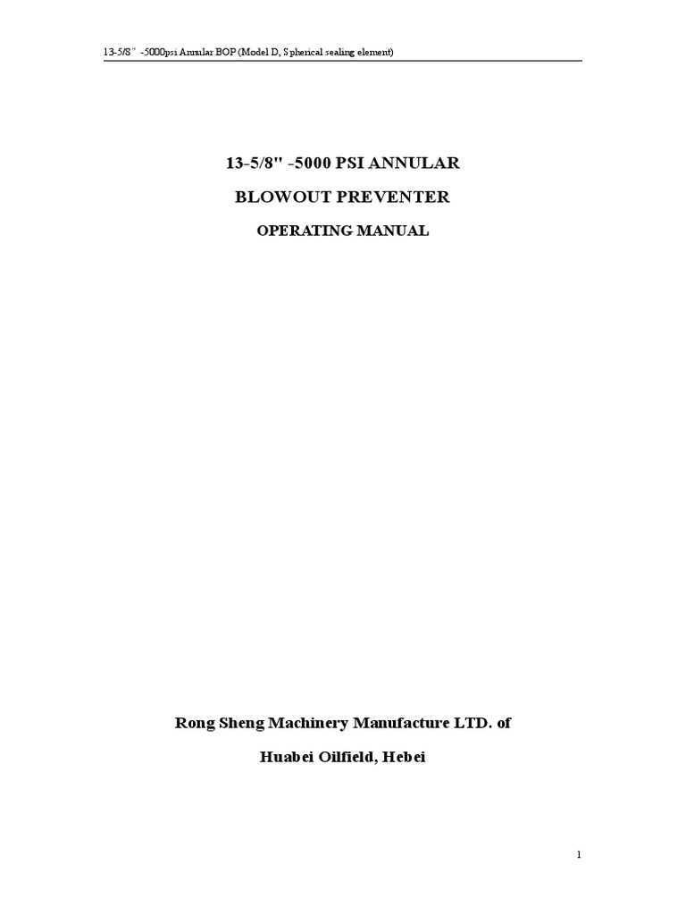 RS-13 5-8-5m Annular BOP Operaion Manual | PDF | Mechanical Engineering ...