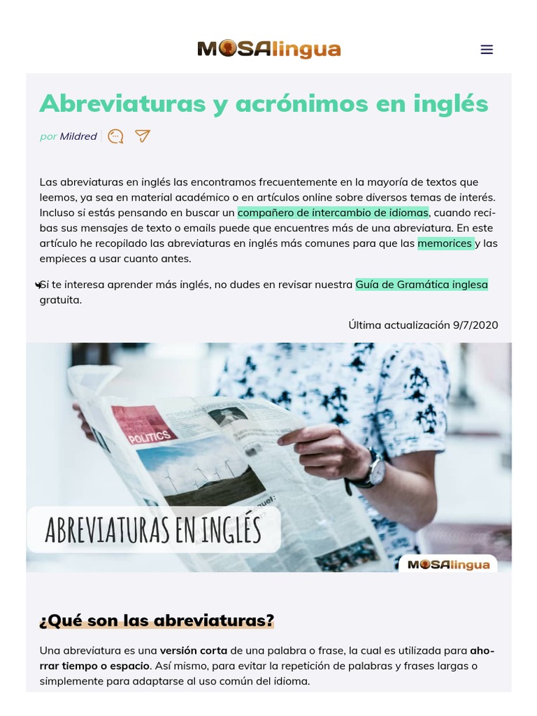 Abreviaturas en Inglés Que Debes Conocer MosaLingua PDF