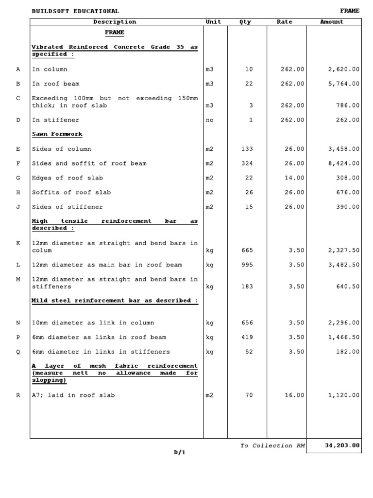 Example of Frame BQ | PDF | Beam (Structure) | Materials