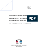 Performance Specification For Radio Frequency Identification (Rfid) Equipment Operating in The 865 - 868 MHZ And/Or 920 - 925 MHZ Bands