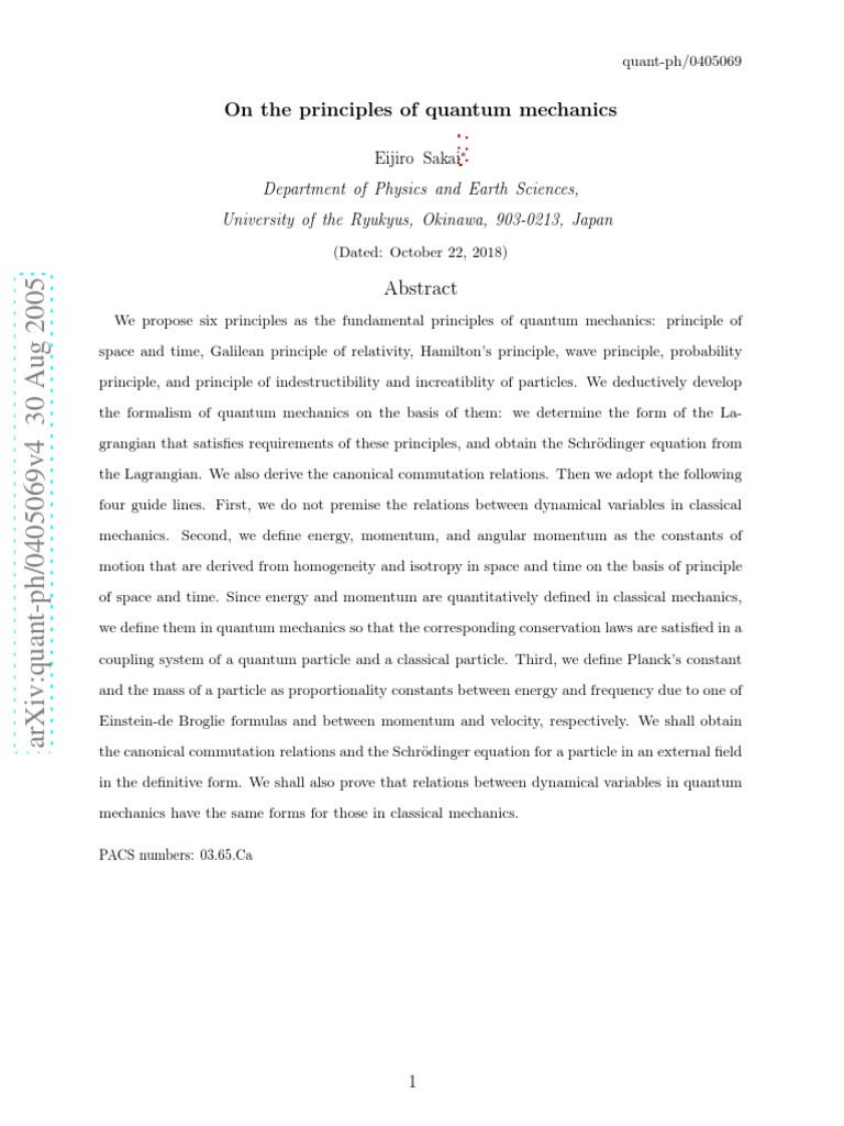 Six Principles of Quantum Mechanics | PDF | Quantum Mechanics ...
