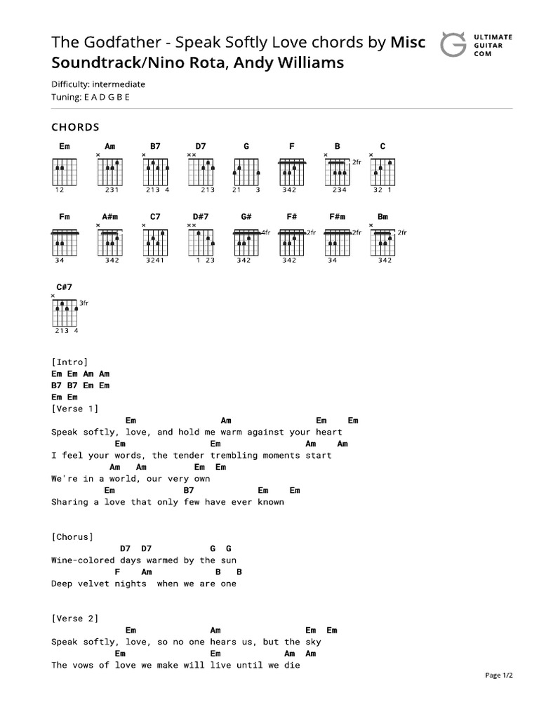 The Godfather Speak Softly Love Chords By Misc Soundtracktabs At Ultimate Guitar Archive Pdf
