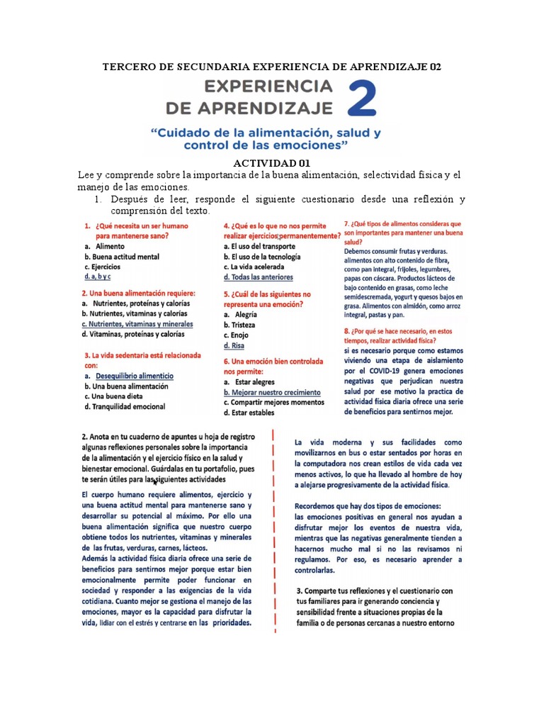 Tercero de Secundaria Experiencia de Aprendizaje 02 | PDF | Las emociones