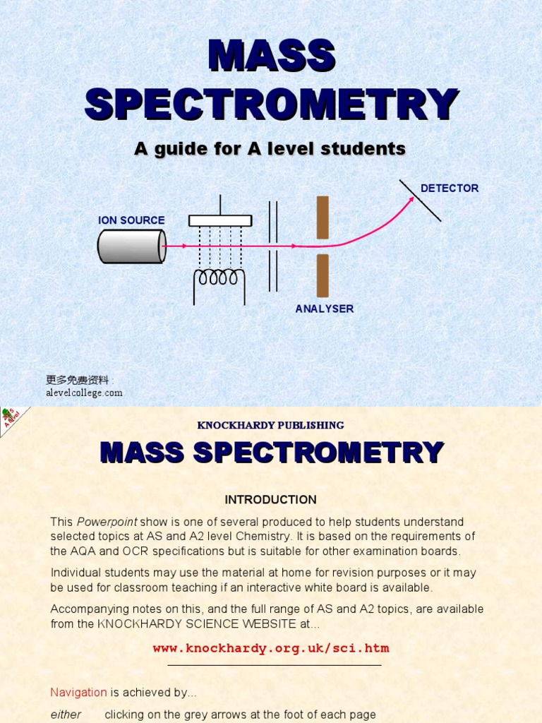 Mass Spectrometry PDF Mass Spectrometry Mass To Charge Ratio