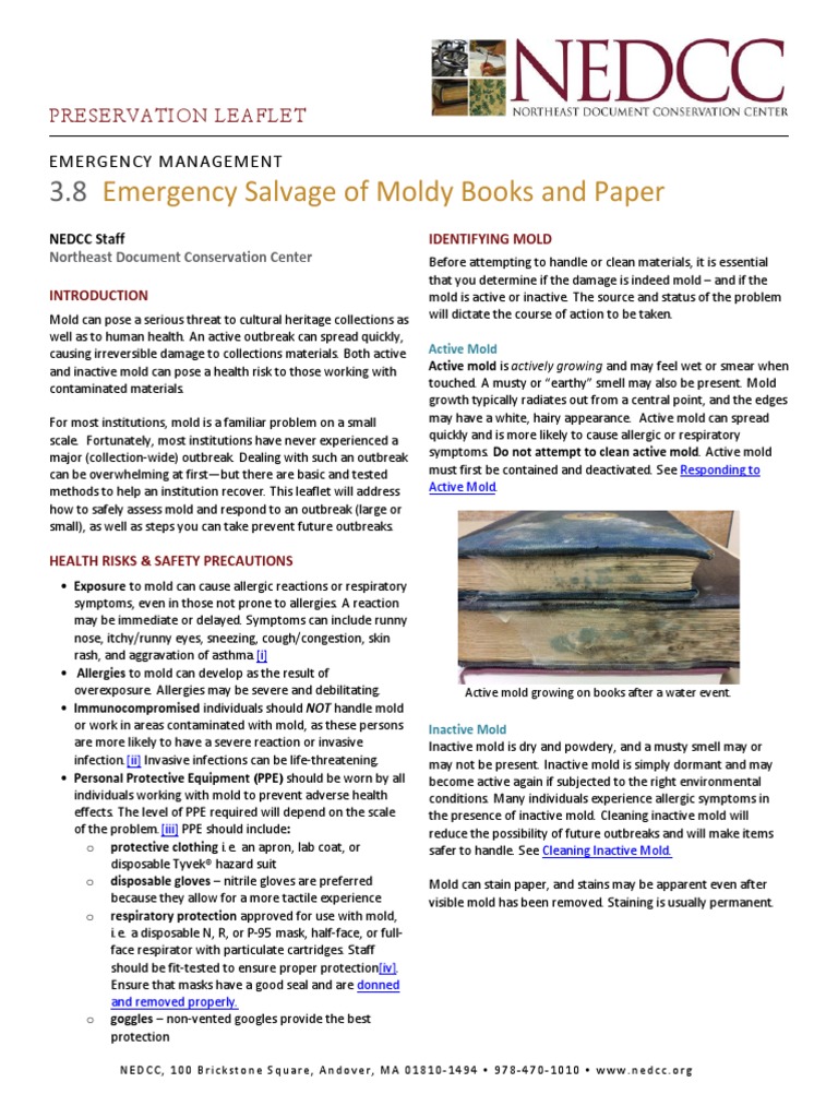 Emergency Salvage of Moldy Books and Paper Preservation Leaflet PDF