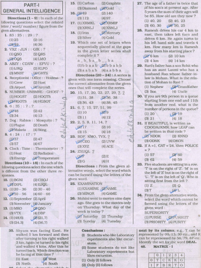 General Intelligence Test Questions | PDF