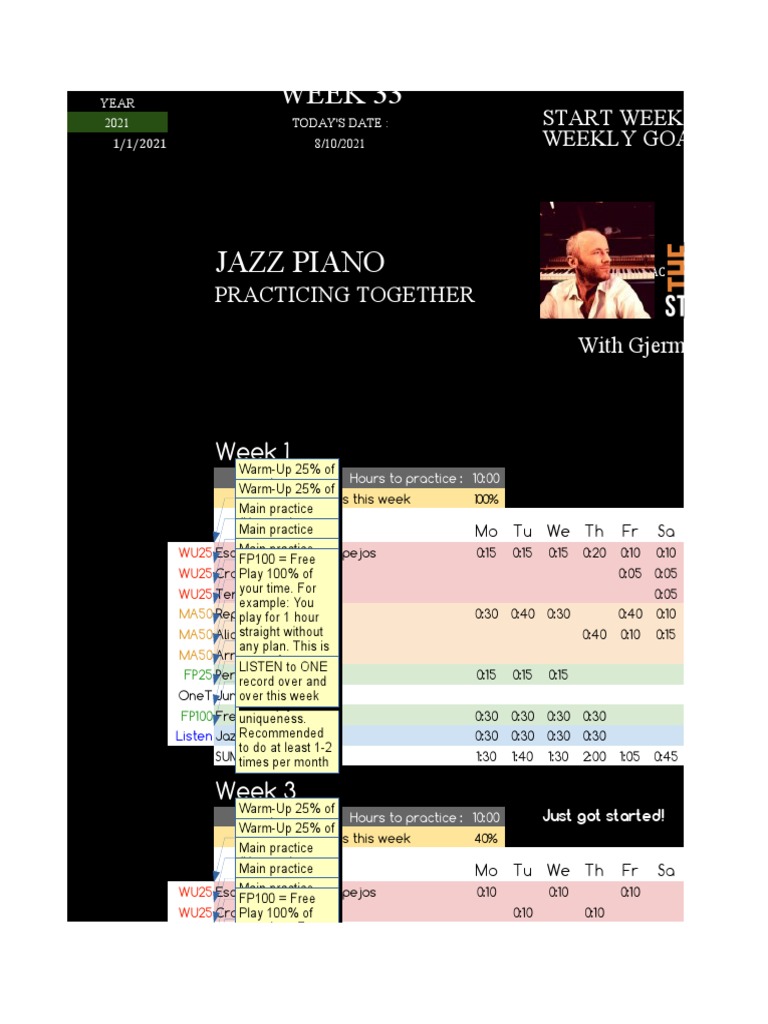 Weekly Jazz Piano Practice Log | PDF | Jazz | Popular Music