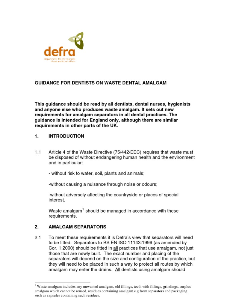 DEFRA Amalgam Guidance 2005 PDF Chlorofluorocarbon Hazardous Waste