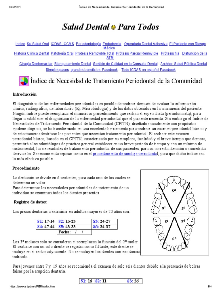Índice CPITN en Tratamiento Periodontal | PDF | Odontología | Dentadura ...
