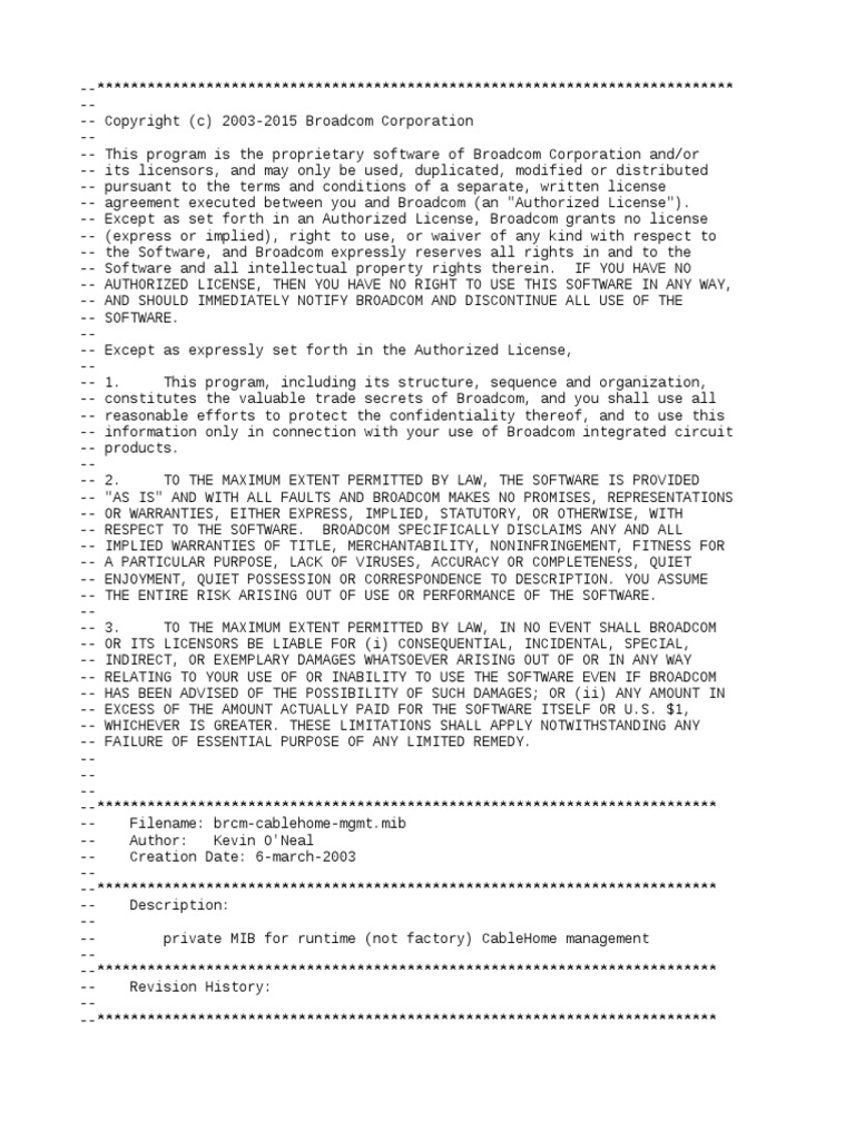 BRCM RG MGMT Mib | PDF | License | Ip Address