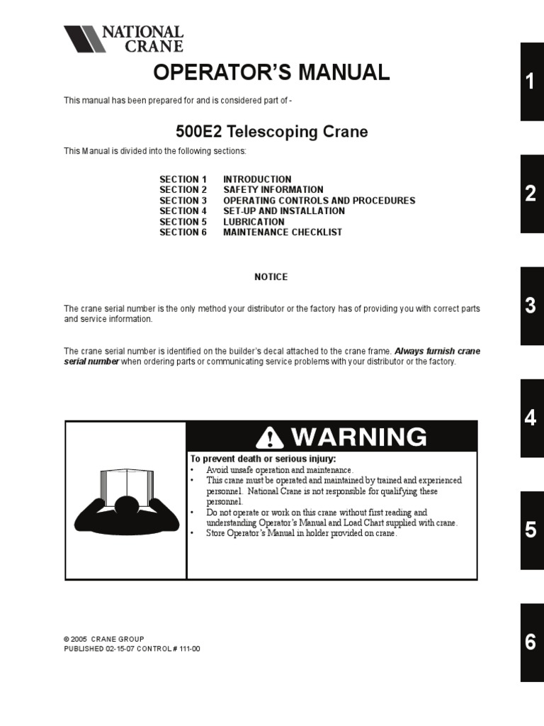 Operator S Manual 500E2 Telescoping Crane PDF Crane Machine
