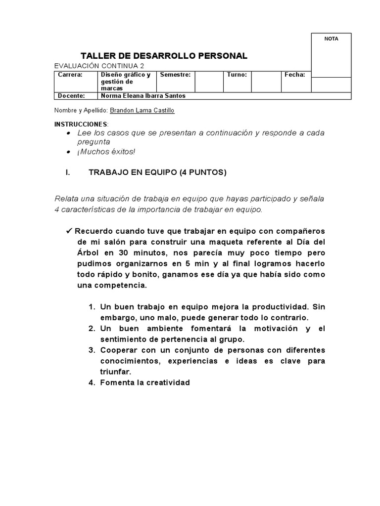 Evaluacion Continua 2 - Taller de Desarrollo Personal | PDF | Artes del ...