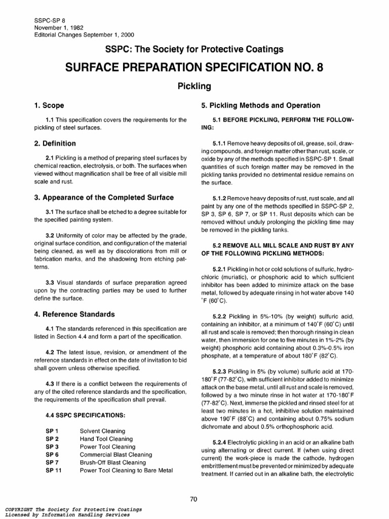 Surface Preparation Specification No. SSPC The Society For Protective