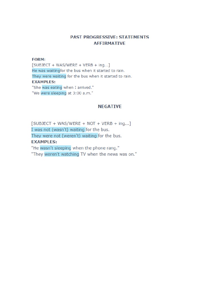 Lesson 4 - Past Progressive - Statements | PDF