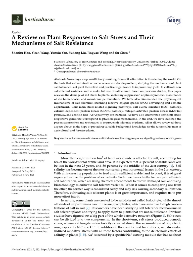 A Review On Plant Responses To Salt Stress and The | PDF ...