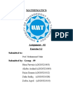 Mathematics: Assignment - 02 Exercise 5.2 Submitted To: Submitted By: Group - 09 Hina Parvaiz (s2020321003)