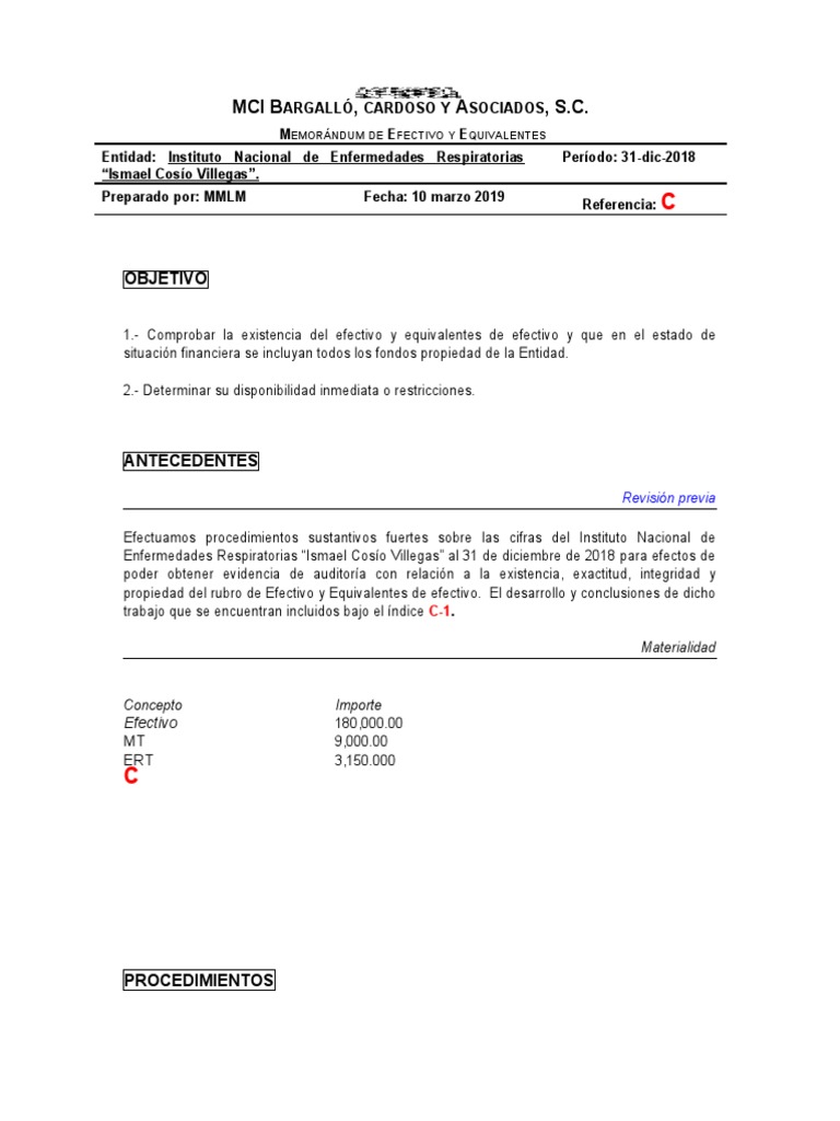 Memo C Efectivo PDF Contabilidad Servicios financieros