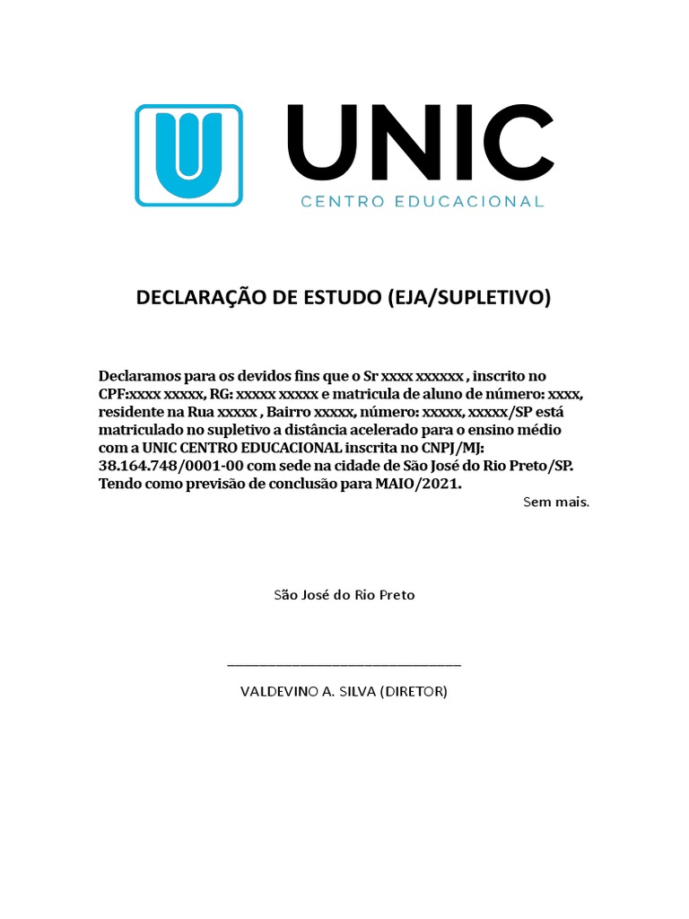 Declaracao de Estudo Unic Eja Ead - 0tq649u07z | PDF
